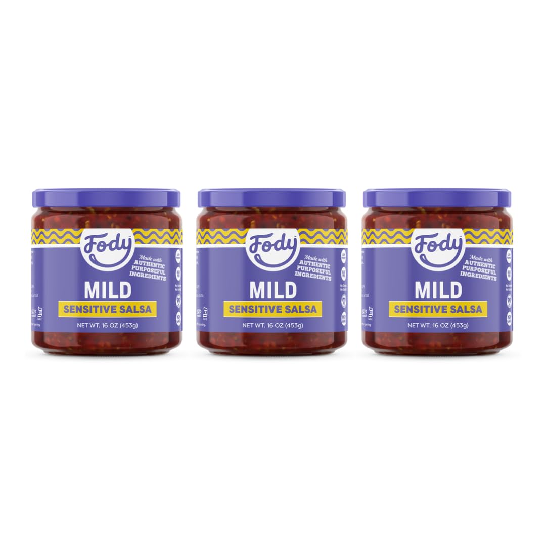 Fody Foods Vegan Mild Salsa, Chunky Tomato Jalapeno, Low Fodmap Certified, Sensitive Recipe, Gut & IBS Friendly, 16 Ounce, Pack 