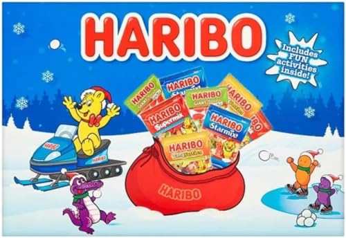 Haribo Christmas Candy Gift, Holiday Gummy Candy For Kids, Selection Box With Fun Activities, Includes Starmix, Super Mix And Mo