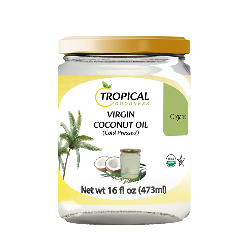 Tropical Goodness Organic Liquid Coconut Oil 16oz - Glass Jar - No Plastic, Cold Pressed, Non-GMO, Gluten-Free, for Cooking, Bak