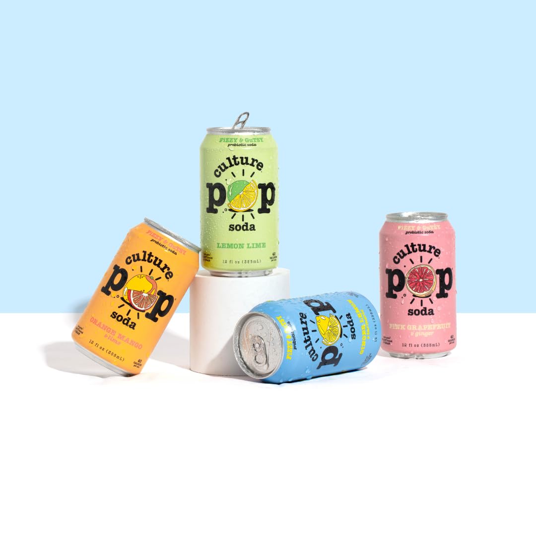 Culture Pop Soda, Zesty & Tarty Variety Pack, Probiotic Low Sugar Soda, Sparkling Juice Alternative, Non-Gmo, Kosher, Gluten-Free, No Stevia (12Pk)