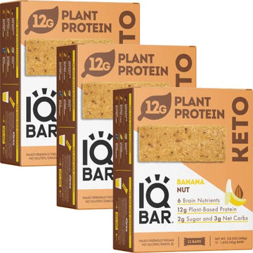 Iqbar Brain And Body Keto Protein Bars - Banana Nut Keto Bars - 36-Count Energy Bars - Low Carb Protein Bars - High Fiber Vegan 