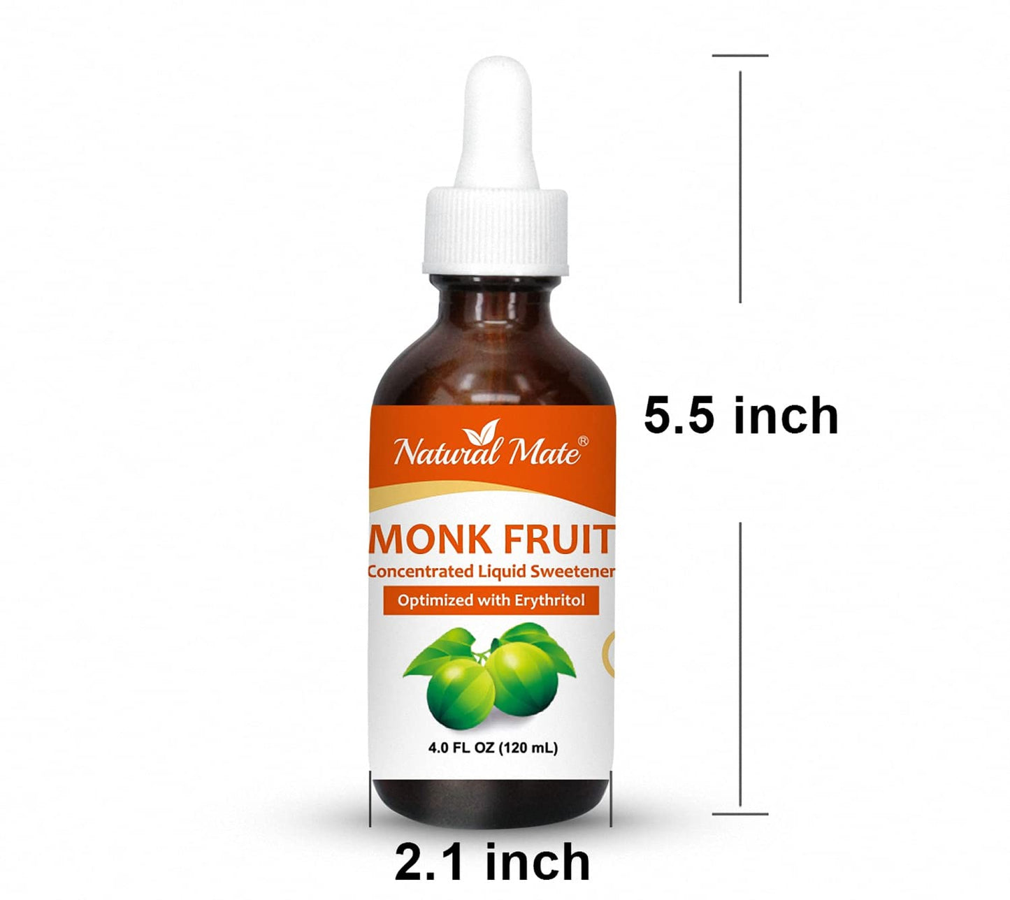 Natural Mate Monk Fruit Liquid Sweetener with Erythritol, 4 FL OZ, Glass Bottle