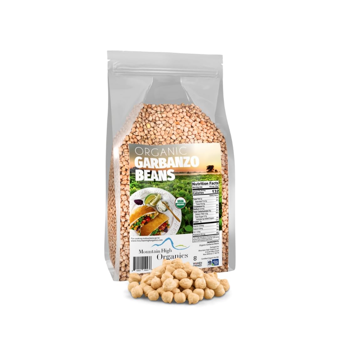 Mountain High Organics Certified Organic Garbanzo Beans, 5 lb. Bag, Nutty Taste, bulk