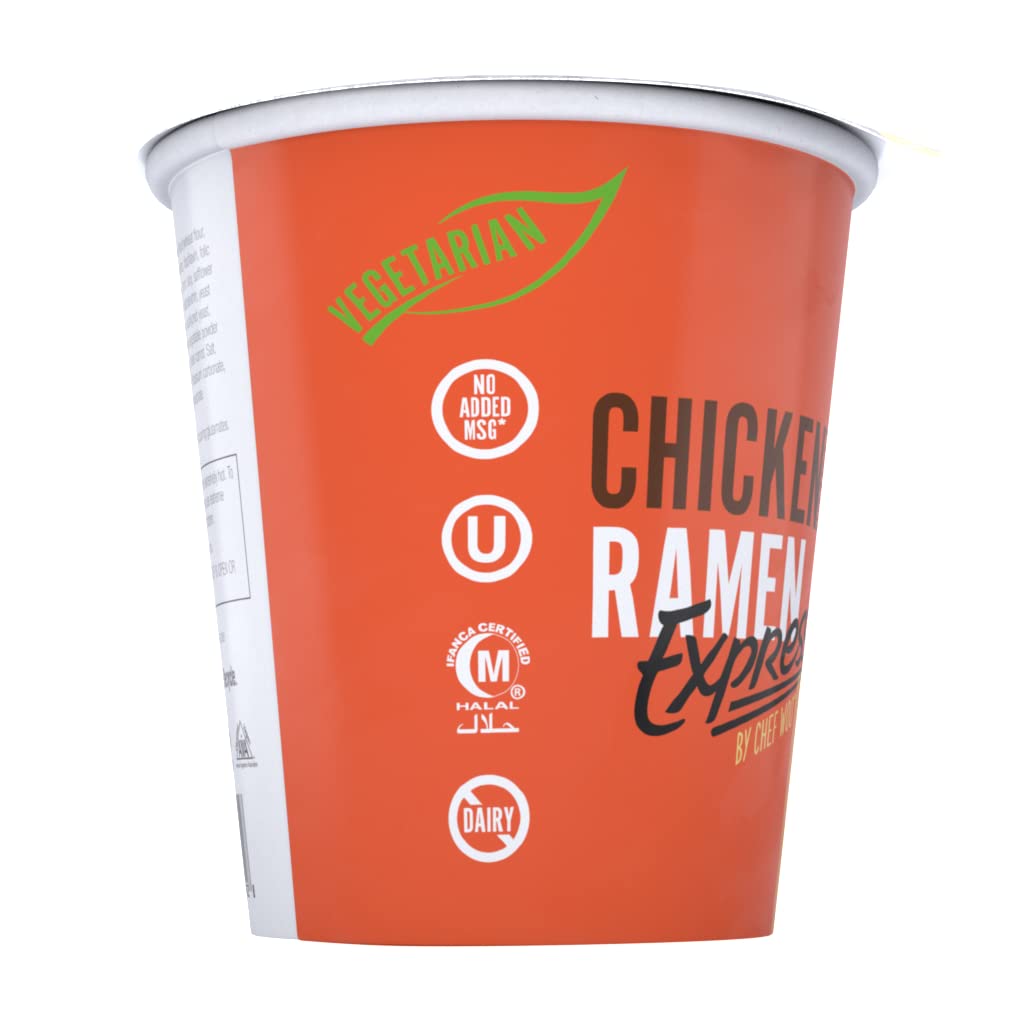 RAMEN EXPRESS Chicken Flavor Ramen Cup Noodle, 2.25 Oz Each (Pack Of 12) by Chef Woo | Vegetarian Ramen Noodles | No Added MSG |
