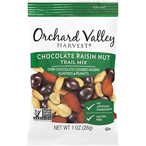 ORCHARD VALLEY HARVEST Chocolate Raisin Nut Trail Mix, 1 oz (Pack of 8), Non-GMO, No Artificial Ingredients