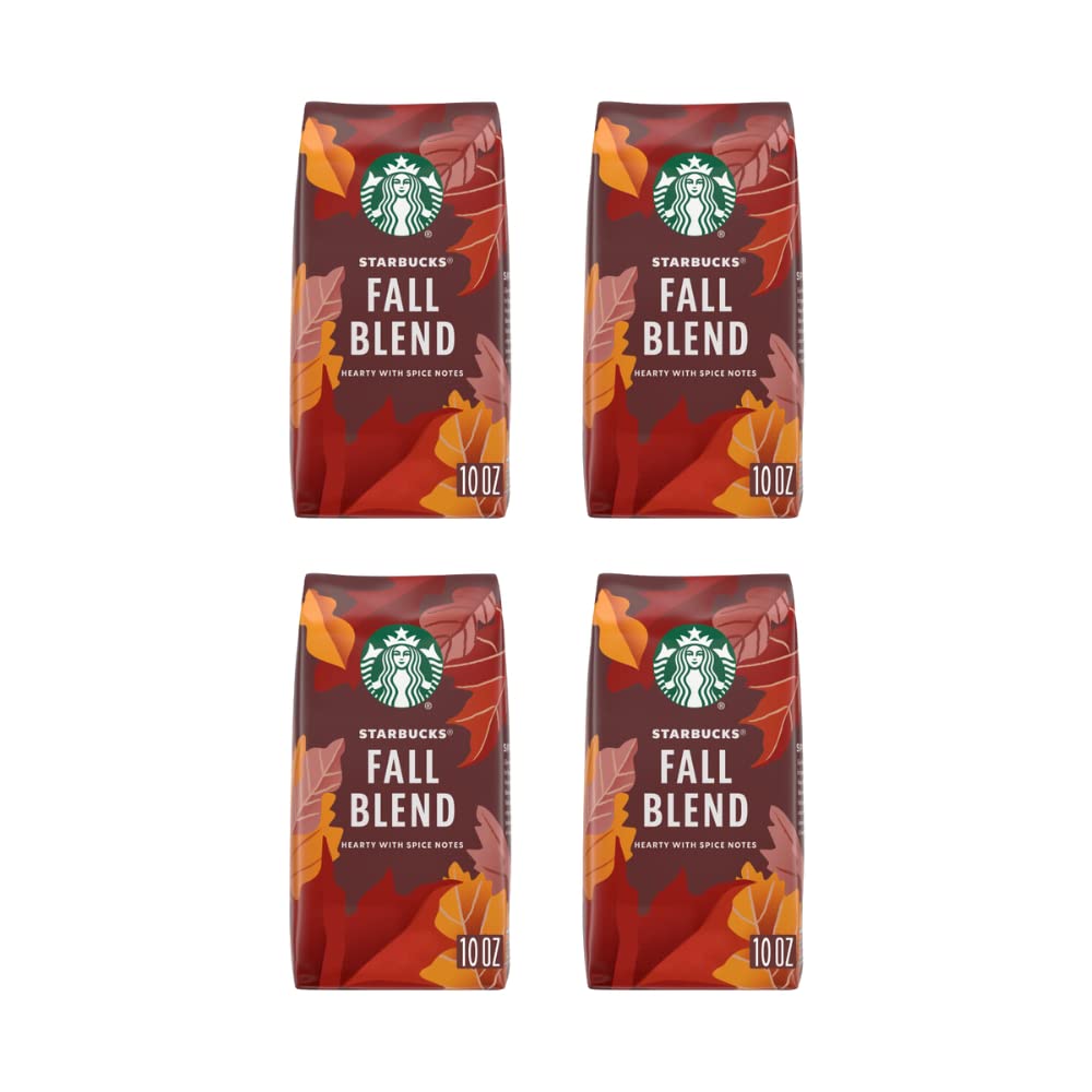 Starbucks Fall Blend Medium Roast Ground Coffee - 100% Arabica - 10 OZ (Pack of 4) - Brown and Red