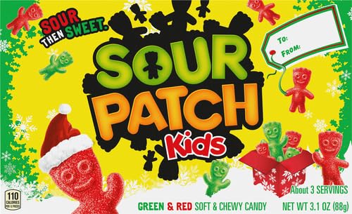 Sour Patch Kids Green & Red Christmas Holiday Gummy Candy - Gift Box, 3.1 Ounce