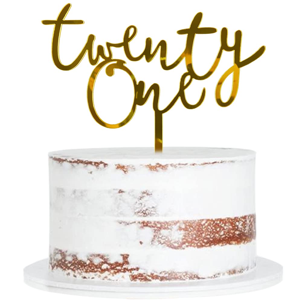 Qertesl Acrylic Twenty One Cake Topper,21Th Birthday Cake Toppers, 21Th Anniversary Party Decorations Supplies- Double Sided Gol