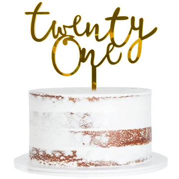 Qertesl Acrylic Twenty One Cake Topper,21Th Birthday Cake Toppers, 21Th Anniversary Party Decorations Supplies- Double Sided Gol