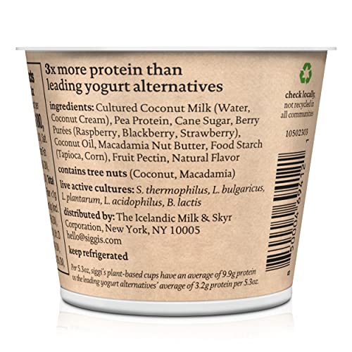 siggis Plant-Based Coconut Blend, Mixed Berry, 5.3 oz. Cup - Single Serving Dairy Free Snack, More Protein Than Sugar