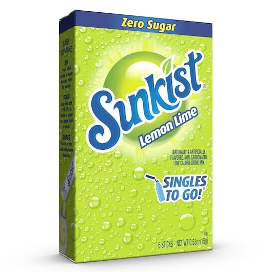 SINGLES TO GO! Drink Mix Lemon Lime, 18 Total Servings, 3 Boxes with 6 Packets Each, 0.18 Ounce (Pack of 3)
