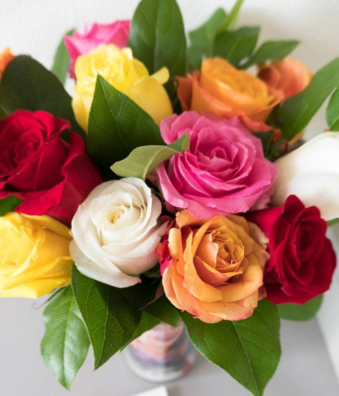From You Flowers - One Dozen Rainbow Roses with Glass Vase | Fresh Flower Bouquets for Birthday  Anniversary  Get Well or Celebration