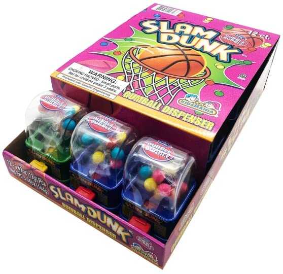 Slam Dunk - Basketball Dubble Bubble Gumball Machine With Gum For Kids. Easy Refill. 0.42 Ounce, Gluten Free Candy Dispensers By Kidsmania (12 Pack).