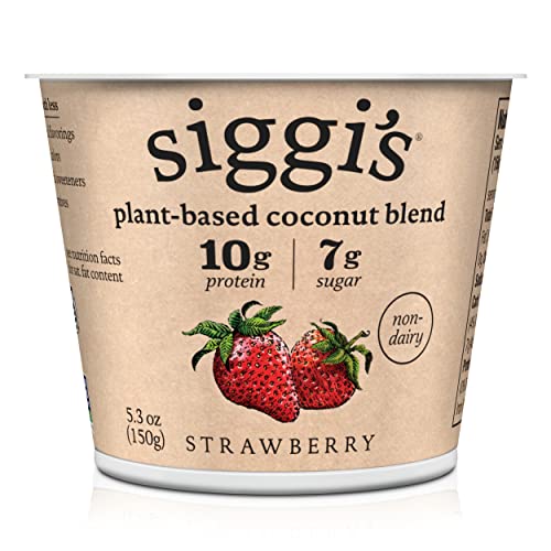 siggis Plant-Based Coconut Blend, Strawberry, 5.3 oz. Cup - Single Serving Dairy Free Snack, More Protein Than Sugar