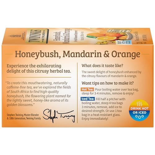 Twinings Honeybush, Mandarin & Orange Herbal Tea, Caffeine-Free, 20 Count (Pack of 6), Individually Wrapped, Model 6322