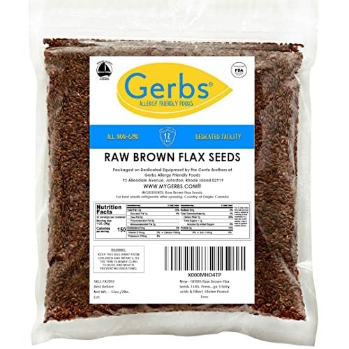 GERBS Raw Brown Flax Seeds, 2 lbs, Non-GMO, Resealable Bag, Allergen-Free, Naturally Mild & Nutty Crunch