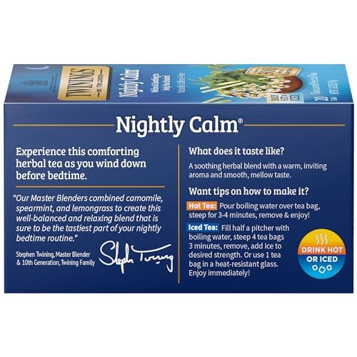 Twinings Nightly Calm Herbal Tea - Spearmint & Lemongrass, Caffeine-Free, 20 Count (Pack of 6)