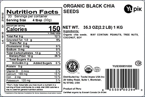 Yupik Organic Raw Black Chia Seeds, 2.2 lb, Non-GMO, Vegan, Gluten-Free (Pack of 2)