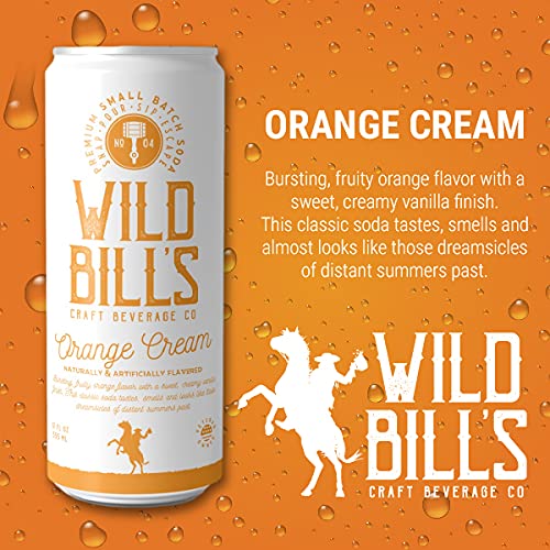 Wild Bills Craft Soda Cream Variety Pack, Vanilla & Orange Cream, Strawberry, Root malt-inspired, 12 Fl Oz (Pack of 12), Gluten Free, Caffeine Free