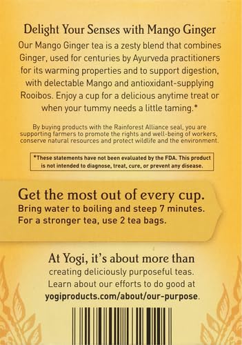 Yogi Tea Mango Ginger - Herbal Tea Bags, 16 Count, Yellow, Model 0076950205826