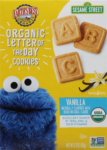 Earths Best Organic Letter of the Day Cookies for Toddlers 2 Years Old and Up, Vanilla Flavor, 5.3 Ounce Box