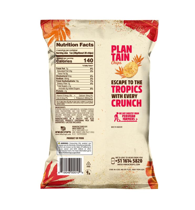 Inka Crops Inka Chips- Chile Picante Plantain Chips,4 Ounce (Pack Of 6)