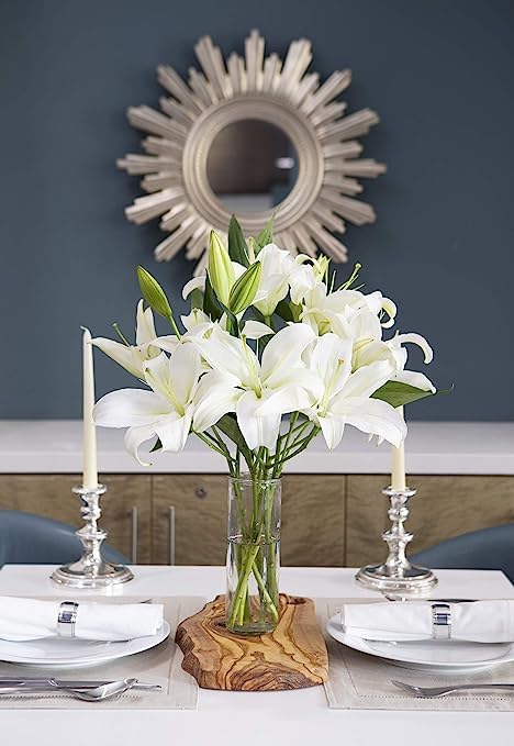 KaBloom Flowers - Sympathy Oasis of Comfort Bouquet of 5 White Oriental Lily Without Vase - Gift for Birthday, Anniversary, Than