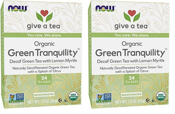 Now Foods, Certified Organic Green Tranquility Tea, Decaf Green With Lemon Myrtle, Non-Gmo, Premium Unbleached Tea Bags With No-