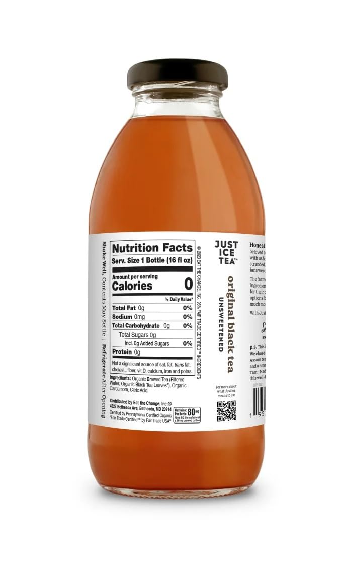 Just Ice Tea Organic Iced Tea, 16 Fl Oz Glass Bottles (Pack Of 4) (Original Black Tea)