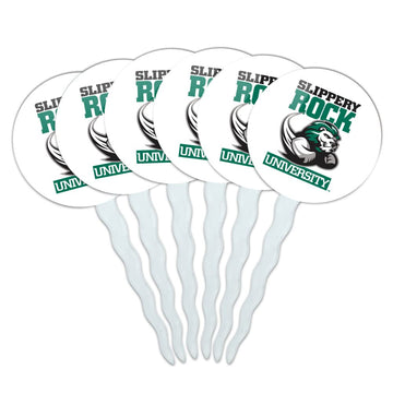 Slippery Rock Secondary Logo Cupcake Picks Toppers Decoration Set of 6