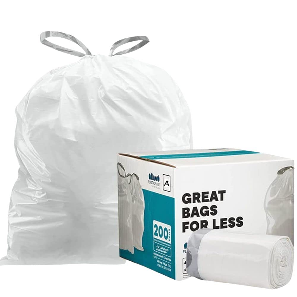 Plasticplace Trash Bags Code A Compatible (200 Count)White Drawstring Garbage Liners 1.2 Gallon / 4.5 Liter  11.625'' X 15.94''