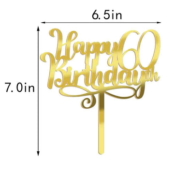 Ruscalin Acrylic Gold Happy 60Th Birthday Cake Topper,60 Birthday Party Cake Decorations