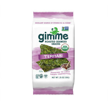 Gimme Seaweed Organic Roasted Seaweed Sheets - Teriyaki - 10G Sharing Pack (Single) - Keto, Vegan, Gluten Free -Great Source Of 