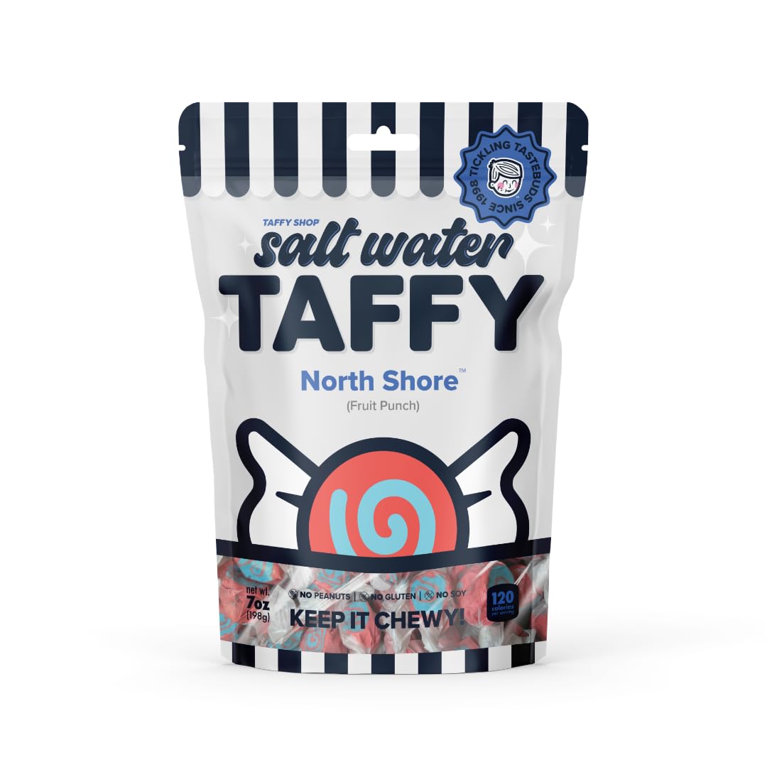Taffy Shop North Shore, Fruit Punch Salt Water Taffy - Gourmet Soft Chewy Candy, Bulk Sweet Snack, Fresh Gift & Gluten-Free, 35 