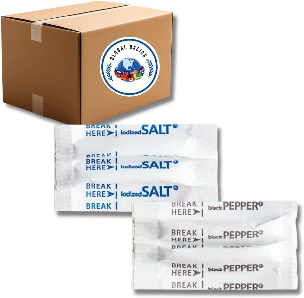 Global Basics Individual Salt and Pepper Packets | 1500 Pairs of Salt and Pepper Packets Single Serve | 3000 Total Salt and Blac