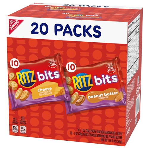 RITZ Bits Cheese and RITZ Bits Peanut Butter Cracker Sandwiches Variety Pack, 20 Snack Packs