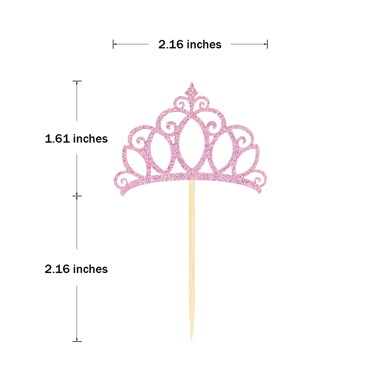 Donoter Cupcake Toppers 24 Pieces Pink Princess Crown Cardstock for Birthday Baby Shower Party Decorations