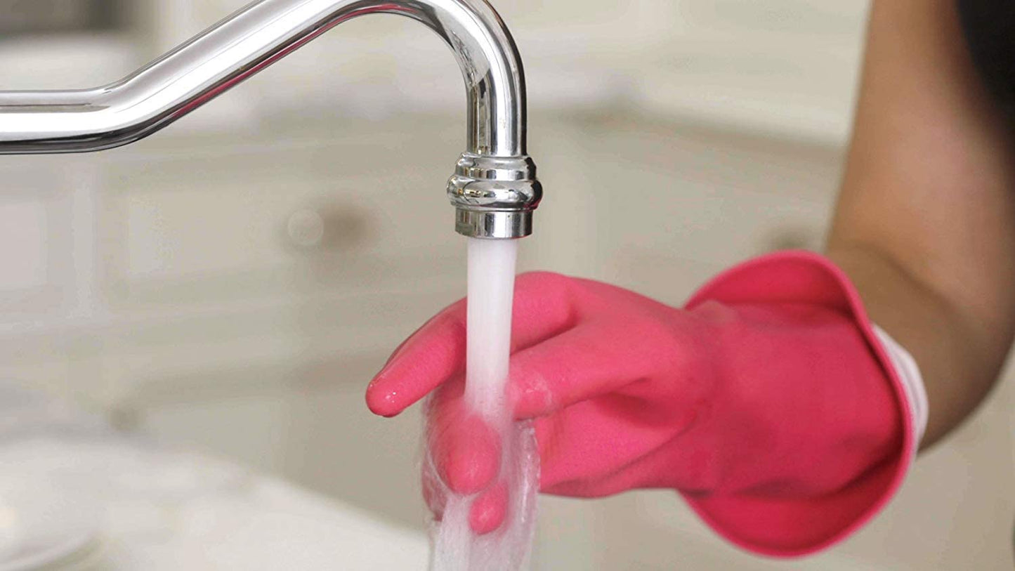 Casabella Premium Waterblock Cleaning Gloves - 2 Pair (4 Gloves) Pink - (Medium)