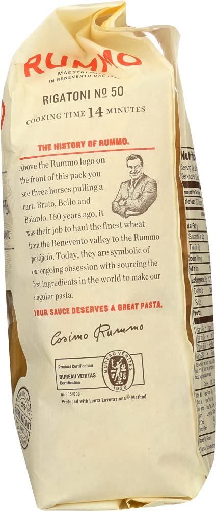 Rummo Rigatoni Pasta N.50 - Rigatoni Pasta Noodles, Italian Tube Pasta, Bronze Cut Pasta, Dry Pasta, Durum Wheat Pasta - 12 Ounce (Pack Of 1)