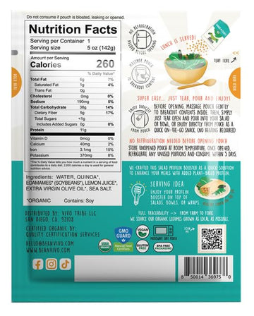Beanvivo 3-Pack Salad Protein Booster - Organic Cooked Edamame & Quinoa Hint Of Lemon Delivering A Burst Of Taste And 9G Of Prot