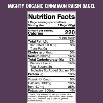One Mighty Mill Whole Wheat Cinnamon Raisin Bagels, 100% Organic, Fresh-Milled, Stone-Ground Flour - No Preservatives or Artific