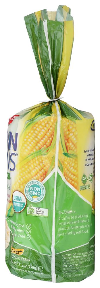 Real Foods Organic Corn Thins, Sesame Flavor, Gluten Free, 5.3 oz Bag, Pack of 12