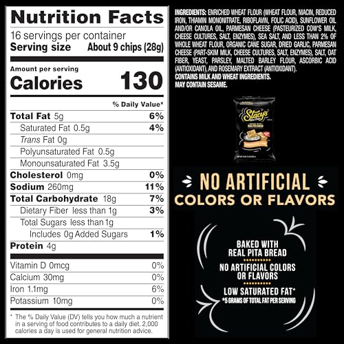 Stacys Parmesan Garlic & Herb Flavored Sharing Size Pita Chips, 16 Ounce