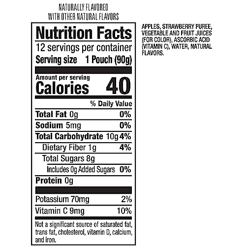 Motts No Sugar Added Strawberry Applesauce, 3.2 oz clear pouches, 12 count