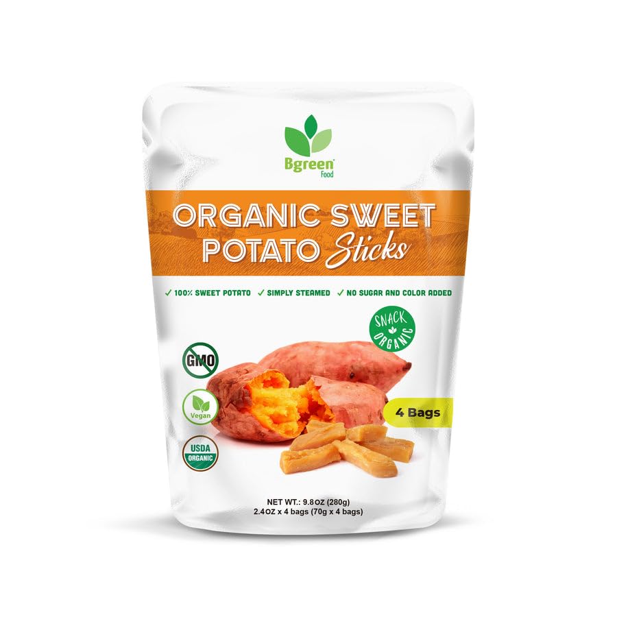 Big Green Organic Food - Organic Sweet Potato Sticks  Healthy Snack  Single Ingredient  Gluten-Free  Non-GMO  All-Natural  Perfect for Kids & mature-themeds  Vegan  9.8oz (1 Pack  Sweet Potato)