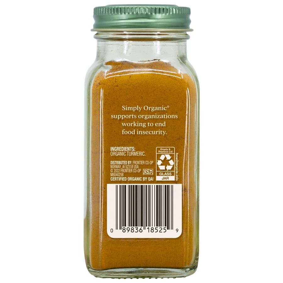 Simply Organic Ground Turmeric Root, 2.38 Oz - Premium Turmeric Spice for Cooking, Baking & Health Benefits
