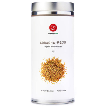 Senbird Organic Sobacha - Japanese Soba Buckwheat Tea - From Hokkaido, Japan - Loose Leaf Tea In Airtight Tea Tin (3.5Oz/100G)