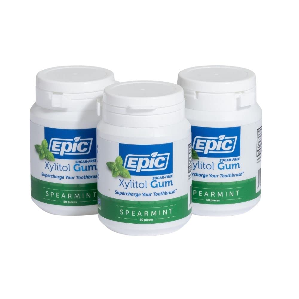 Epic Xylitol Chewing Gum - Sugar Free & Aspartame Free Chewing Gum Sweetened W/Xylitol For Dry Mouth & Gum Health (Spearmint, 50