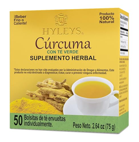 Hyleys Turmeric & Green Tea - Natural Antioxidant Herbal Tea - 50 Tea Bags