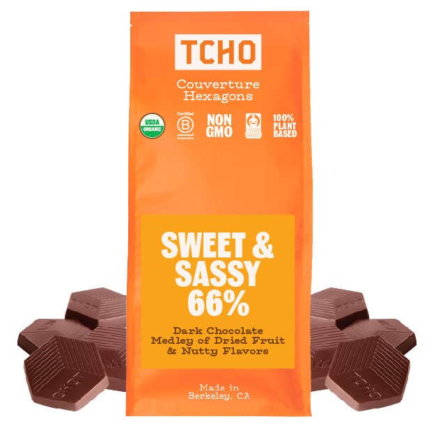 TCHO Sweet & Sassy 66% Dark Chocolate Baking Couvertures (6.6lb Bag) | Organic & Fair Trade Certified | Non GMO, Non-Dairy, Vega